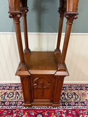 Antique French Gothic Revival Statuary Niche Cabinet Pedestal Altar Oak Late 19C