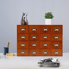 16 Drawers Tabletop Library Card Catalog Cabinet Vintage Apothecary Storage Box