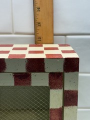 Cottage Core Painted Checkerboard Wall Cabinet with Rustic Wire Mesh Door