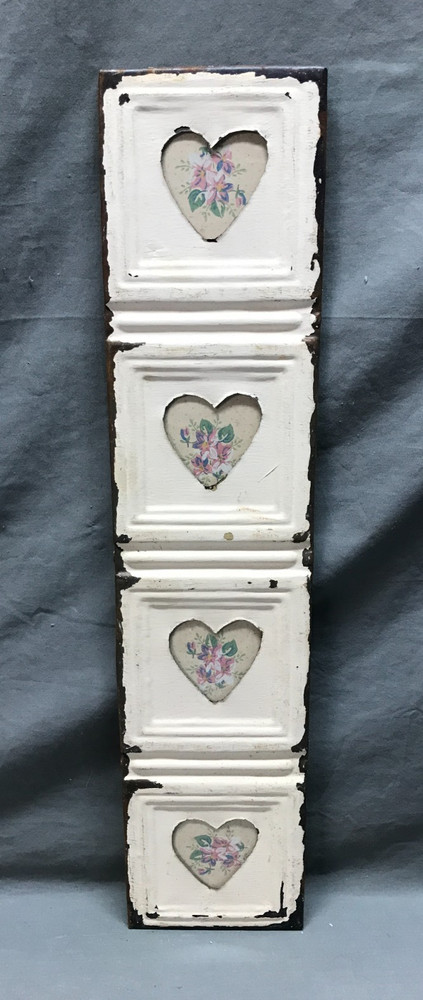 VTG 5×23 Multi Quad 3″ Heart Photo Tin Ceiling Metal Picture Frame Old 1849-25B