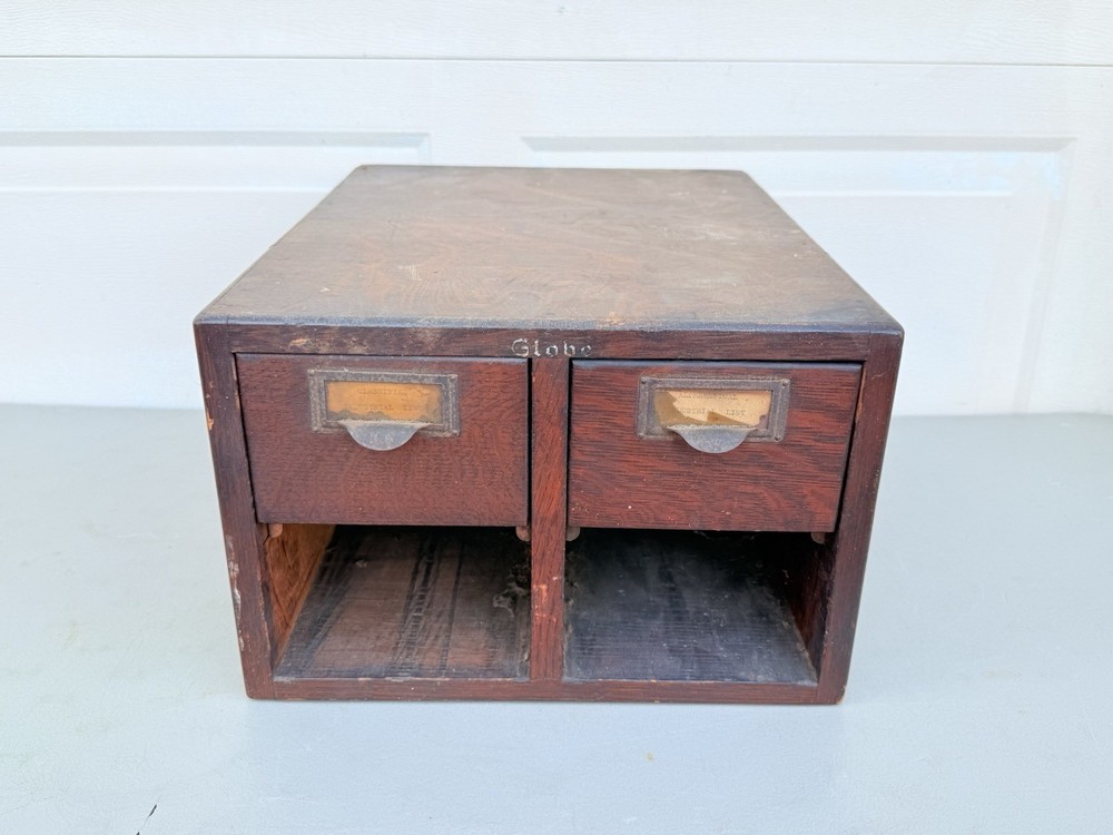 Antique Globe Wooden Index Card Catalog File Cabinet Oak 4 Drawer
