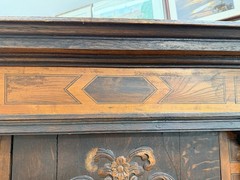 18th C Renaissance German Gründerzeit Carved Oak Raised Panel Cabinet Wardrobe
