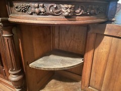 Heavily Carved Walnut Antique Sideboard, Buffet, Cabinet with Curved Sides