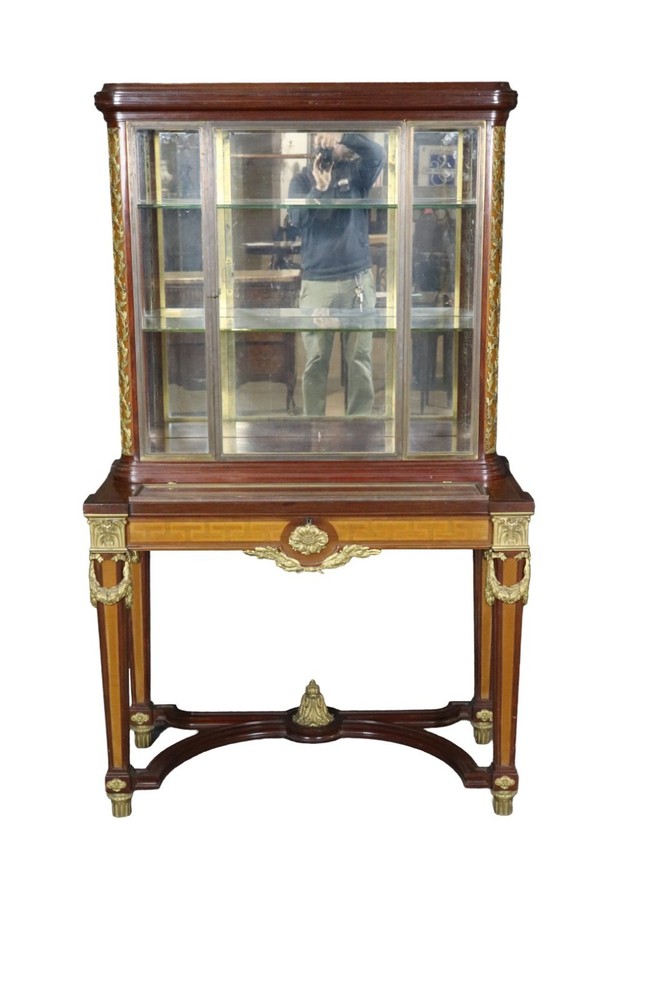 Bronze Mounted French Louis XVI Style Vitrine Display Cabinet