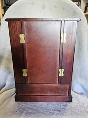 Vintage Wooden Jewelry Armoire with Etched Glass