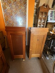 2 Rare Antique File Cabinets / Tilt Open Top Paneled Sides Casters