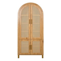71″ Tall Arched Storage Cabinet with Rattan Doors & Adjustable Shelves