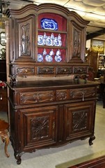Antique Country French Hand Carved Solid Walnut Vassilier Buffet Cupboard C1870