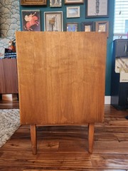 Authentic Mid Century Modern Drexel Declaration Walnut Wood Record Cabinet. AsIs