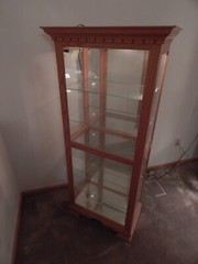 Vintage Curio Cabinet Wood & Glass; Lighted, Mirrored, Glass Shelves Eagle Ind.