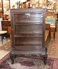 French Antique Carved Mahogany Display Cabinet | Glass Door & Carved Base
