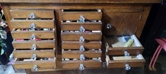 Antique wood dental medical industrial cabinet.