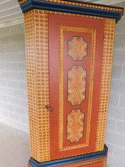 Antique 2 Piece 18th Century Grain Painted Corner Cabinet Berks Co. Pa