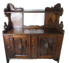 ANTIQUE ENGLISH HAND CARVED HANGING WOODEN WALL SHELF MEDICINE CABINET