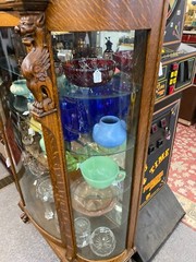 Stunning Antique Oak China Cabinet W/Griffins, Beautiful Wood Grain, Light Added