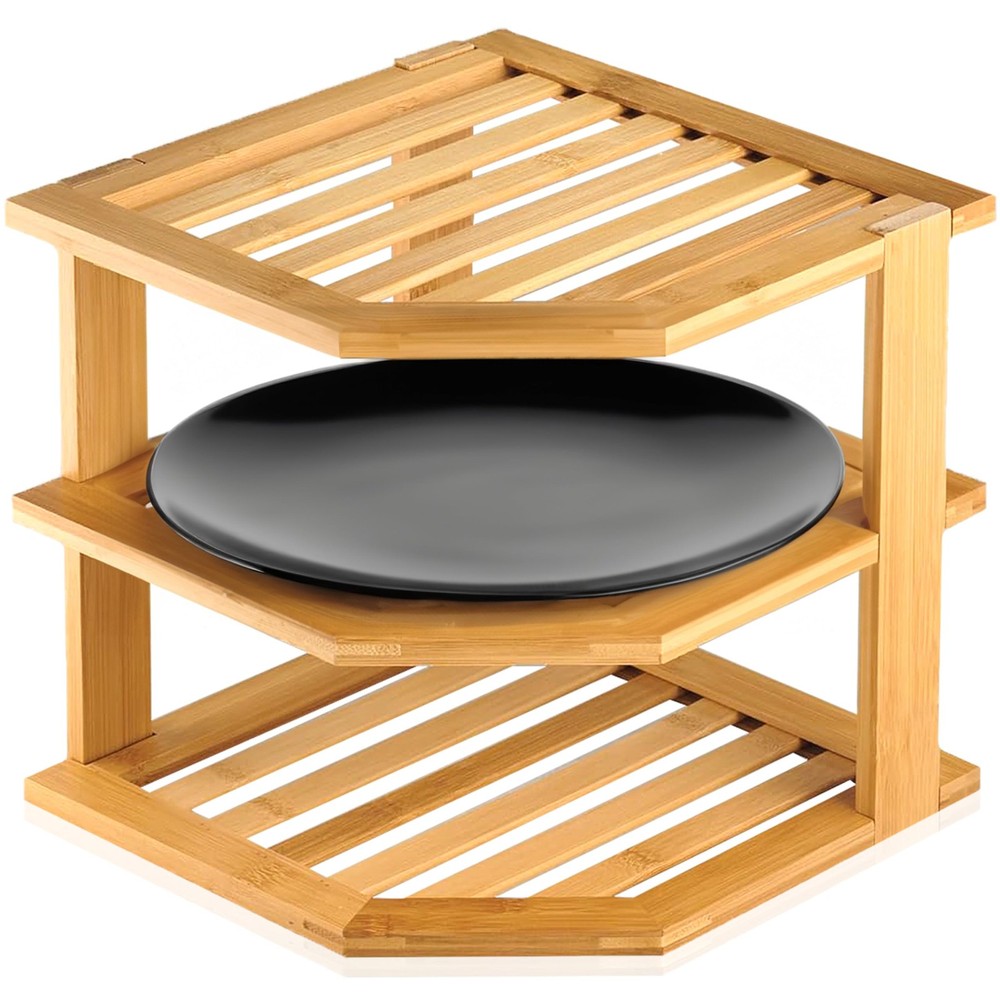 RoyalHouse Bamboo 3-Tier Corner Shelf Organizer for Bamboo, Natural