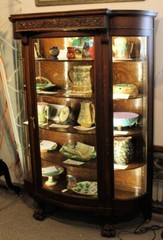 Antique Oak Curved Glass China Cabinet – Large Carved Claw Feet