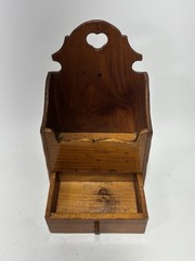 Vintage Wood Wall Candle Box Drawer Heart Cutout Primitive Country Decor Heart
