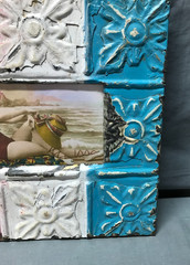 VTG Shabby 11″ Sq. Photo 4×6 Tin Ceiling Metal Picture Frame Old 1700-25B