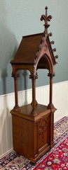 Antique French Gothic Revival Statuary Niche Cabinet Pedestal Altar Oak Late 19C