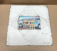 VTG Shabby 11″ Sq. 4×6 Photo Tin Ceiling Metal Tan Picture Frame Old 389-26B