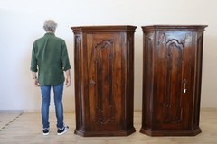 17th Century Italian Louis XIV Pair of Antique Corner Cupboards RESTORED