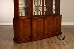 China Cabinet Display Bookcase with Carved Pediment and Silk Backing