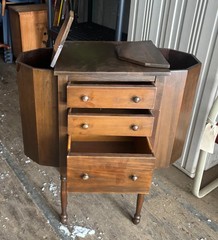 Vintage Martha Washington Sewing Cabinet – Octagonal Hardwood, 3 Drawers, Flip