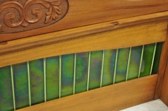 Antique English Arts & Crafts Birch Wood Green Tile Backsplash Washstand Server