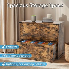 Rustic Brown 2-Drawer Lockable File Cabinet With 4 Hanging Folders