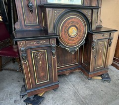 RENAISSANCE ROSEWOOD CREDENZA WITH GOLD INCISING AND PORCELAIN PLAQUES
