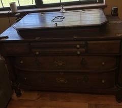 Antique 1800’s Ship Map 2 Drawer Cabinet Hinged Lid 54″ W x 24″ D x 38″ T