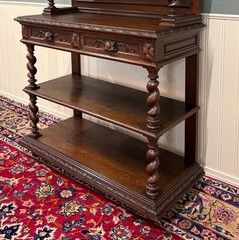Antique French Buffet Server Sideboard Barley Twist Dark Oak Drawers 4 Tier 19C