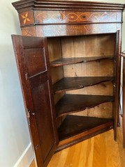 Antique Oak Inlay Hanging Corner Cupboard