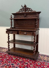 Antique French Buffet Server Sideboard Barley Twist Dark Oak Drawers 4 Tier 19C