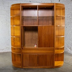 Scandinavian Modern Teak Lighted Bookcase Display or Entertainment Cabinet