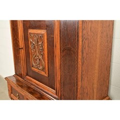 Early Romweber Antique English Jacobean Carved Oak Bar Cabinet, Circa 1900