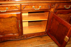 French Antique Burled Walnut Louis XV Buffet Cabinet With Grand Father Clock