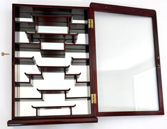 Chinese Carved Rosewood Mother-of-Pearl Wall Mounted Curio Display Cabinet