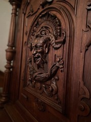 Heavily Carved Walnut Antique Sideboard, Buffet, Cabinet with Curved Sides