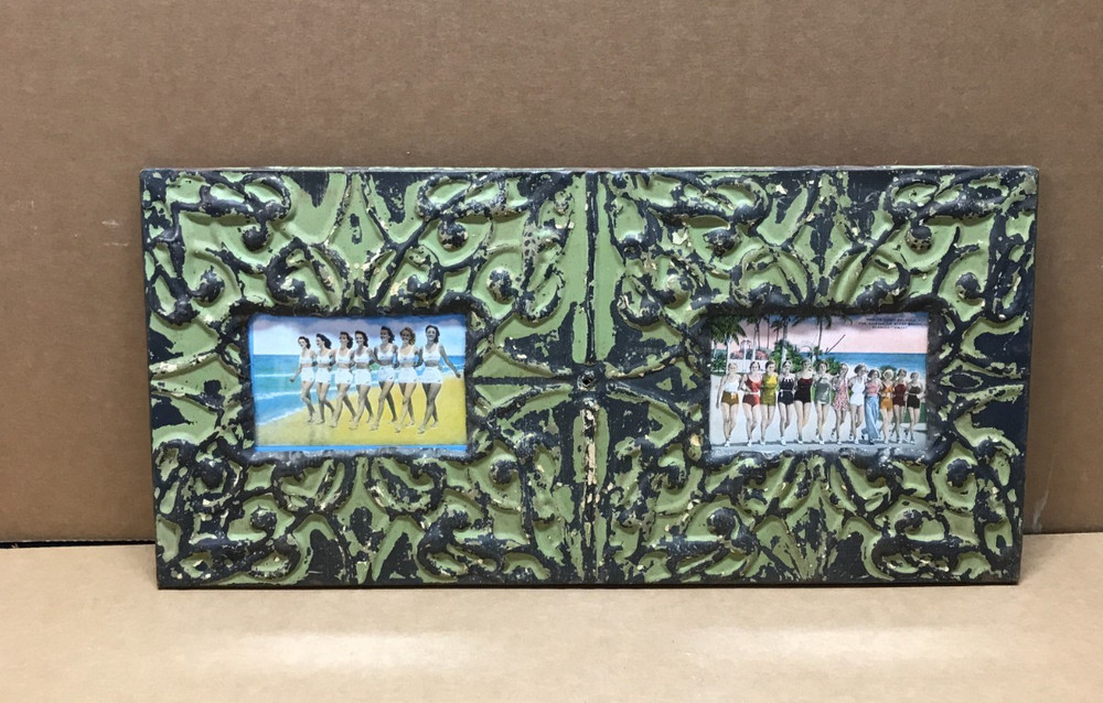 VTG 11×23 Double 4×6 Tin Ceiling Metal Green Photo Picture Frame Old 679-26B