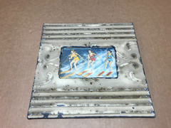 VTG 11″ Sq. Photo 4×6 Tin Ceiling Metal Shabby Mocha Picture Frame Old 923-26B