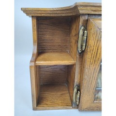 Handmade Oak Wall Cabinet Stained Slag Glass Doors Shelving 32in Cabin Kitchen