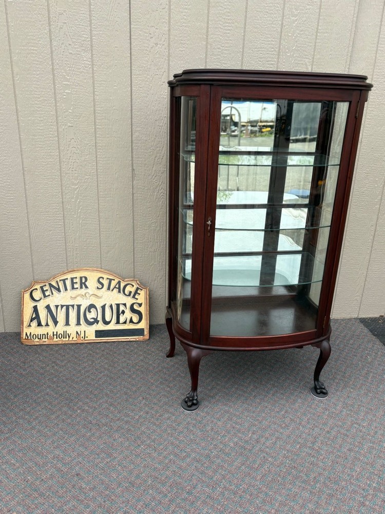 67681 Mahogany Serpentine China Cabinet with Claw Feet, 1930s