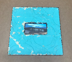 VTG Shabby Photo 3×5 Tin Ceiling Metal Teal Blue Picture Frame Old 674-26B