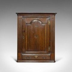 Antique Corner Cabinet, English, Georgian, Oak, Hanging, Cupboard, Circa 1780