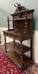 Antique French Buffet Server Sideboard Barley Twist Dark Oak Drawers 4 Tier 19C