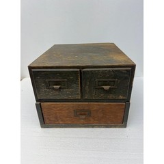 Vintage Green Wood 3 Drawer File Cabinet Rustic Industrial Storage Card Catalog