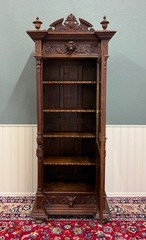 Antique French Renaissance Revival Scholars Bookcase Cabinet Carved Oak 19th C