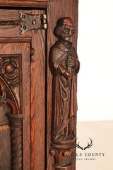 Antique Neo-Gothic Carved Oak Sideboard Server With Figural Panels